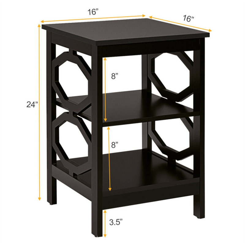 2 pièces 3 niveaux table de chevet avec tablette de rangement d'appoint latérale gris, Brun