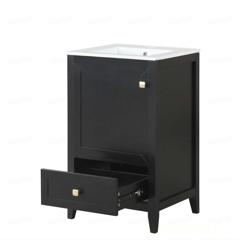 Meuble-lavabo avec lavabo, armoire de salle de bain avec porte à fermeture douce, support de rangement et tiroir, Black