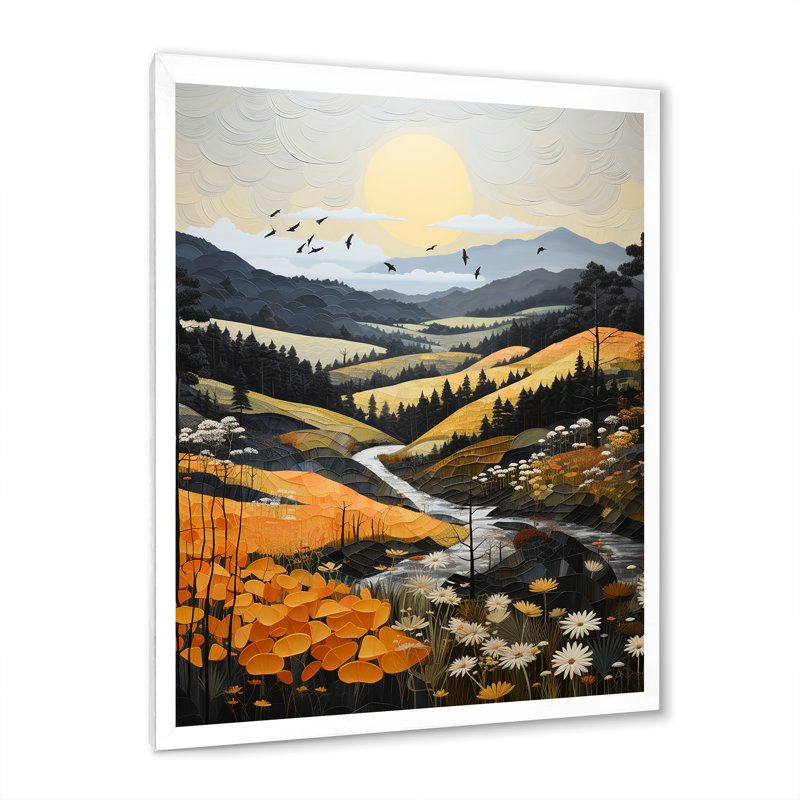«Cartan Countryside Misty Morning Patchwork III», reproduction, H 44 po x l 34 po x P 1,5 po, Cadre photo blanc
