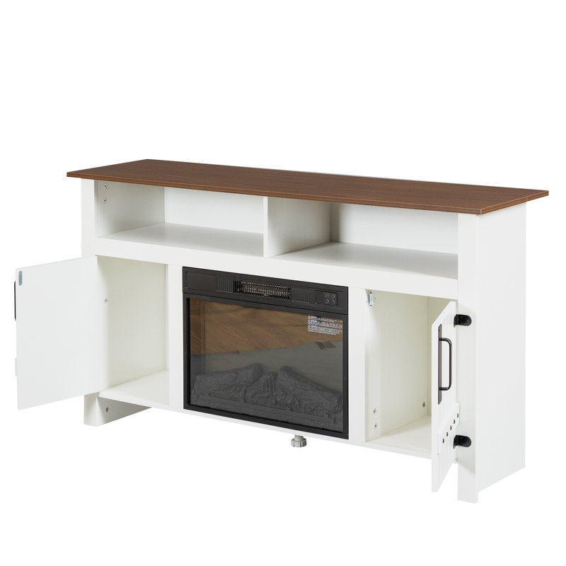 Mauricio TV Stand with Electric Fireplace & Remote Control, White, No