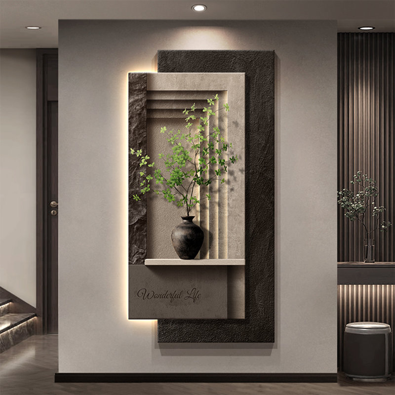 Art mural luxueux à DEL en grès: capteur d'entrée géométrique, H 47,24 po x l 23,62 po x P 3,94 po