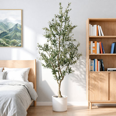 8ft Faux Olive Tree in Black Pot, Lifelike Artificial Olive Plant for Home and Office Decor