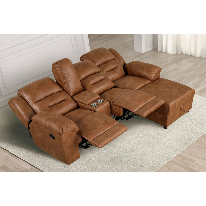 Ensemble de canapé modulaire en similicuir brun contemporain 2 pièces