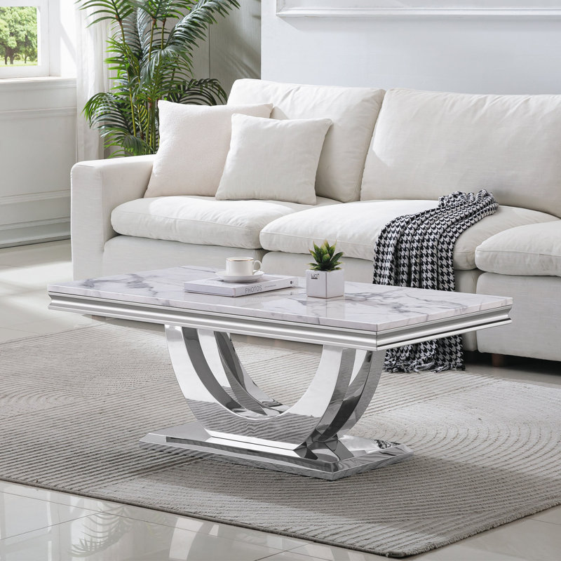 Table basse Burdell Ct302, Argent argent, Blanc / Blanc
