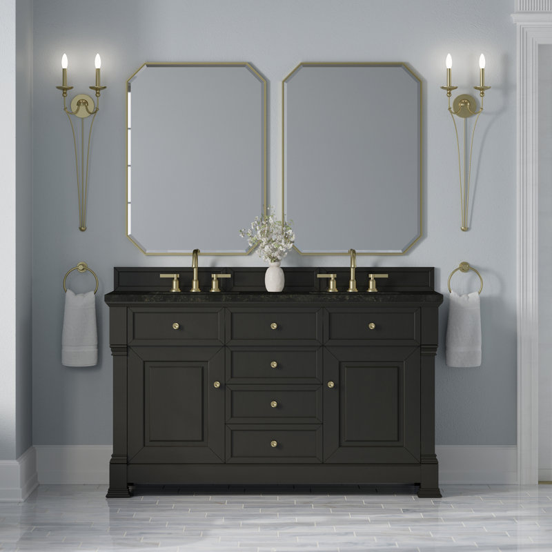 Meuble-lavabo double 60 po avec dessus Brookfield, Noir onyx, Phantome Eclos, À entraxe