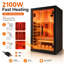 Sauna infrarouge lointain DUTHSS pour la maison, sauna sec d'intérieur pour 2 personnes avec chauffage 120V / 2100W, contrôle WiFi et LCD, 7 panneaux de carbone, 3 tubes de lumière rouge, 2 lampes infrarouges, audio Bluetooth, bandes lumineuses à DEL
