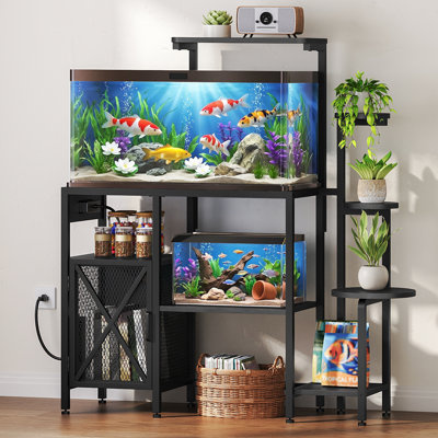 20-29 Gallon Aquarium Stand with Plant Shelf & Power Outlet, Fish Tank Stand with Adjustable Shelves, Terrarium Stand for Living Room or Office