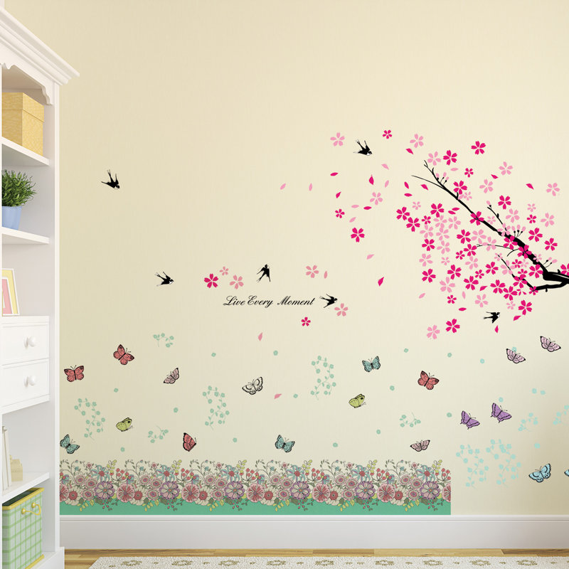 Décalcomanie murale fleurs et papillons spring