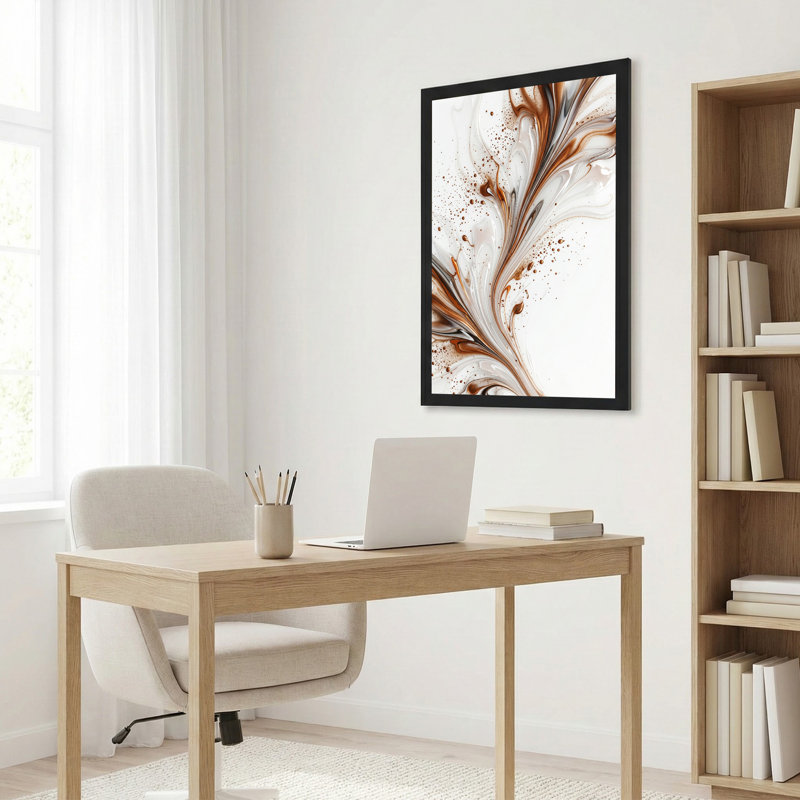 Art mural sur toile tourbillonnant en bronze métallique et blanc, 30"H x 20"W