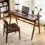 Bureau d'ordinateur 100 % bois d'hévéa massif, bureau rétro en noyer avec tiroir et piètement robuste en forme de A.