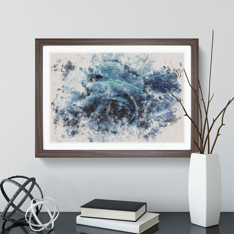 Blue Rose Flower Vol.1 - Picture Frame Graphic Art, 27cm H x 36cm W x 2cm D, Walnut