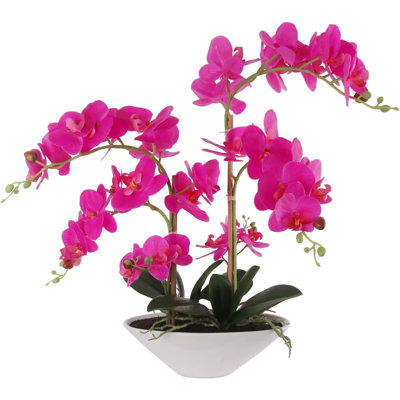 Fuchsia Phalaenopsis Orchid 20" With 6 Buds In Vase - Lifelike Silk Flower Arrangement For Elegant Home & Office Decor - Realistic Orchid Design