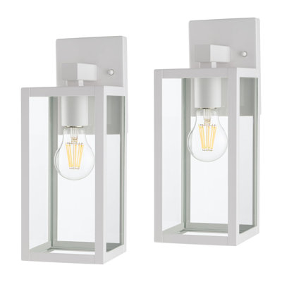 East Grove Home Builder Essentials Heritage Collection 13in Outdoor Wall Light Lantern in Anti-Rust Matte White Finish with Wateproof Clear Glass and E26 Base Lamp (Pack of 2)