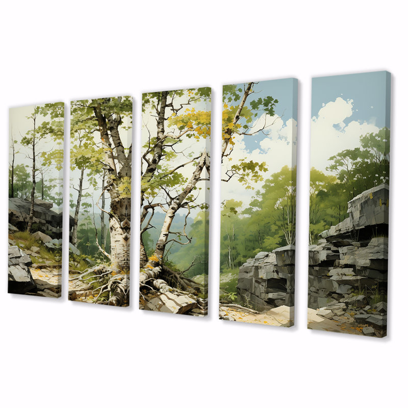 «Birch Tree Forest Essence IV», ensemble d'art mural 5 pièces, H 28 po x l 60 po