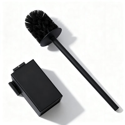 Toilet Brush and Holder Set with Lid, Wall Mount or Freestanding, (Black)