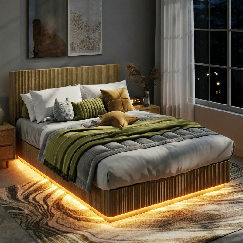 Structure de lit 61 po avec cannelures 61 po, Grand lit, Bois naturel