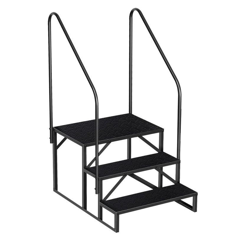 Escalier portatif pour véhicule récréatif et spa avec rampe - Marches extérieures robustes pour roulottes de voyage, camping-car, spa, porche, capacité de 440 lb, installation facile