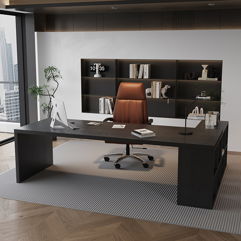 Black L-Shaped Solid Wood Executive Desk, Office desk, 29.53" H x 78.74" W x 55.12" D, Left Hand Return