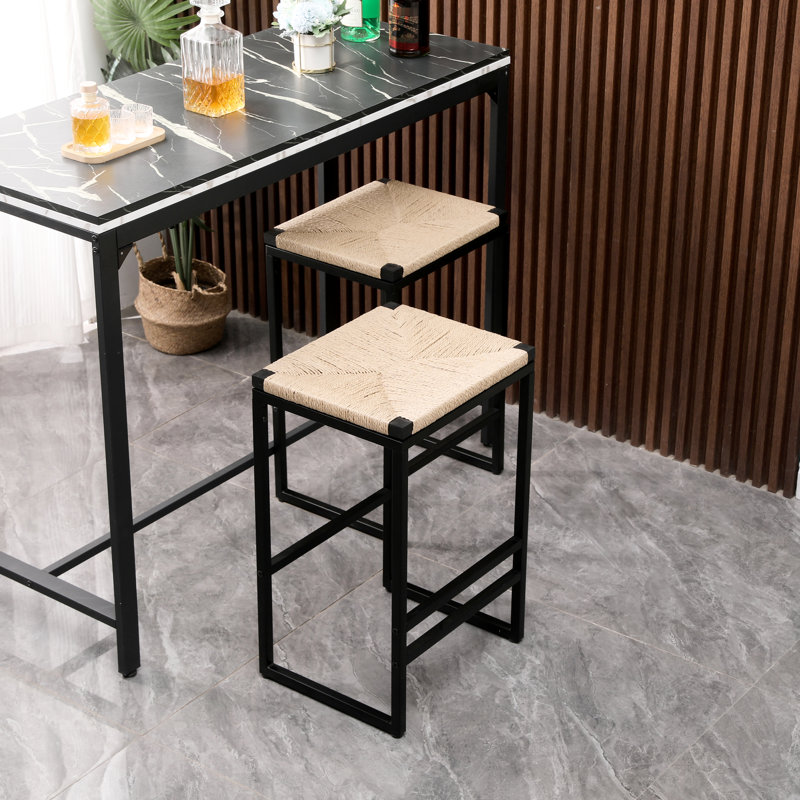 2 chaises de bar en papier tissé. Structure en métal robuste, glissade. Élégant. 15,74 po x 13,39 po x 25 po. Pour différents emplacements. Facile à assembler. Tabouret de comptoir de cuisine sans dossier 2 pièces - Structure avec siège, polyvalent