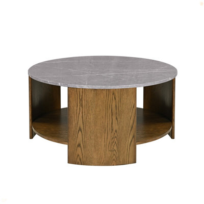 Round Mixed Material Coffee Table With Shelf