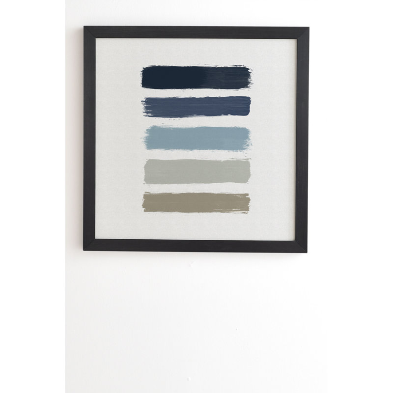 «Blue and Taupe Stripes» - Imprimé, H 20 po x l 20 po x P 2 po, Armature en bambou, Pas de tapis