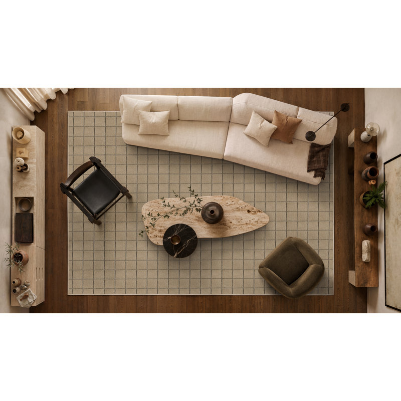 Tapis Lauren tissé à la main géométrique en laine et polyester beige, 3,66 m x 3,66 m, 12 pi x 12 pi