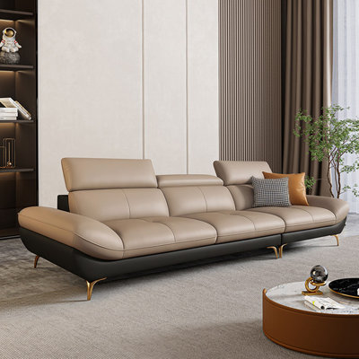 Black Genuine Leather Modular Sofa cushion couch