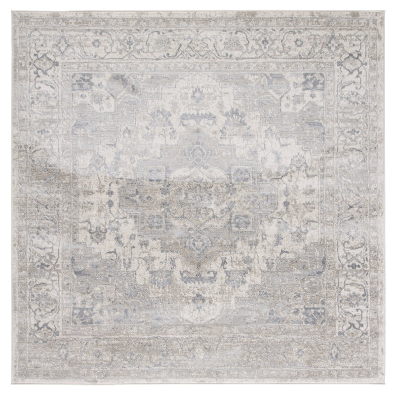 Aurich Oriental Ivory/Gray Area Rug, Square 6'7"