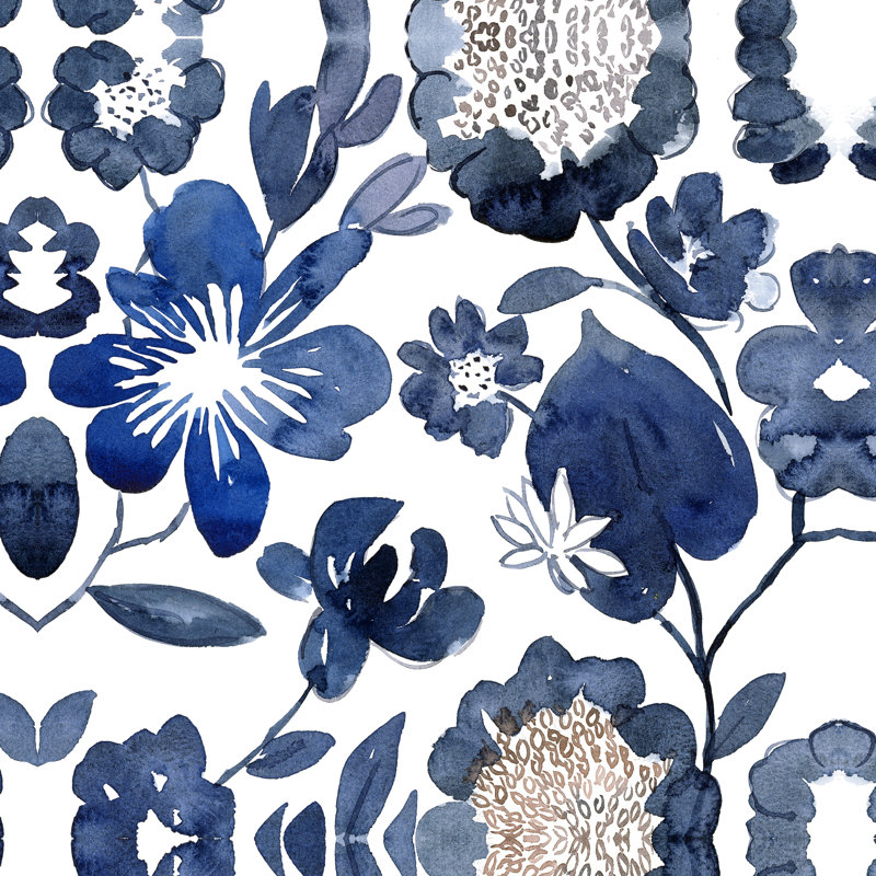 Reproduction d’art sur toile tendue à motif floral marine, H 30 po x l 30 po