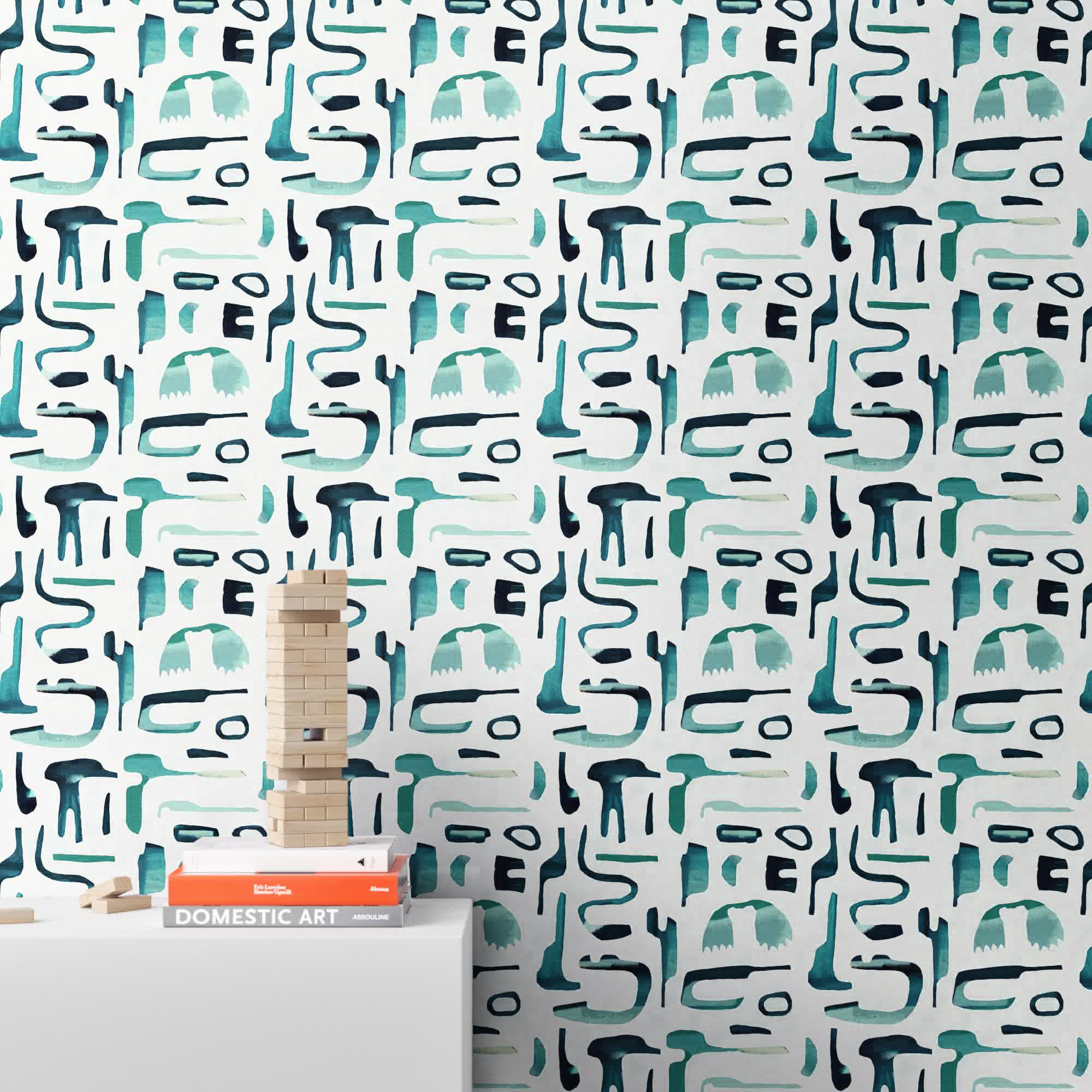 Dean Abstract Wallpaper, Turquoise/White
