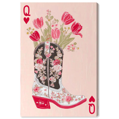 Tulips Cowgirl Boot Card Pink Canvas Print Pink Wall Decor by Art Remedy, Gallery Wrapped, 10 x 15
