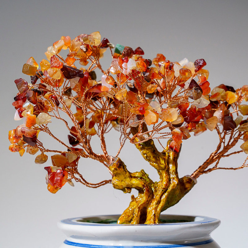 Genuine Carnelian Bonsai Tree In Round Ceramic Pot (9€ Tall)