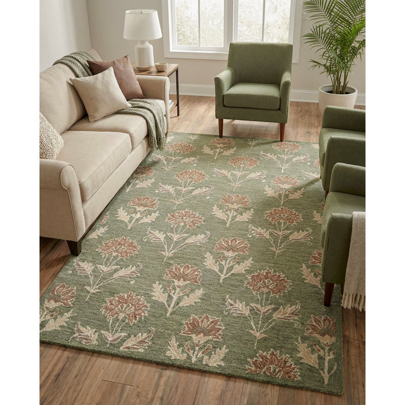 Delilah Hand Tufted Wool Indoor Rug, 3'x5', Green