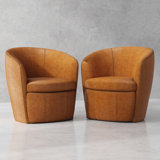 Brooksley Top Grain Genuine Italian Leather Swivel Barrel Chair (Set of 2)