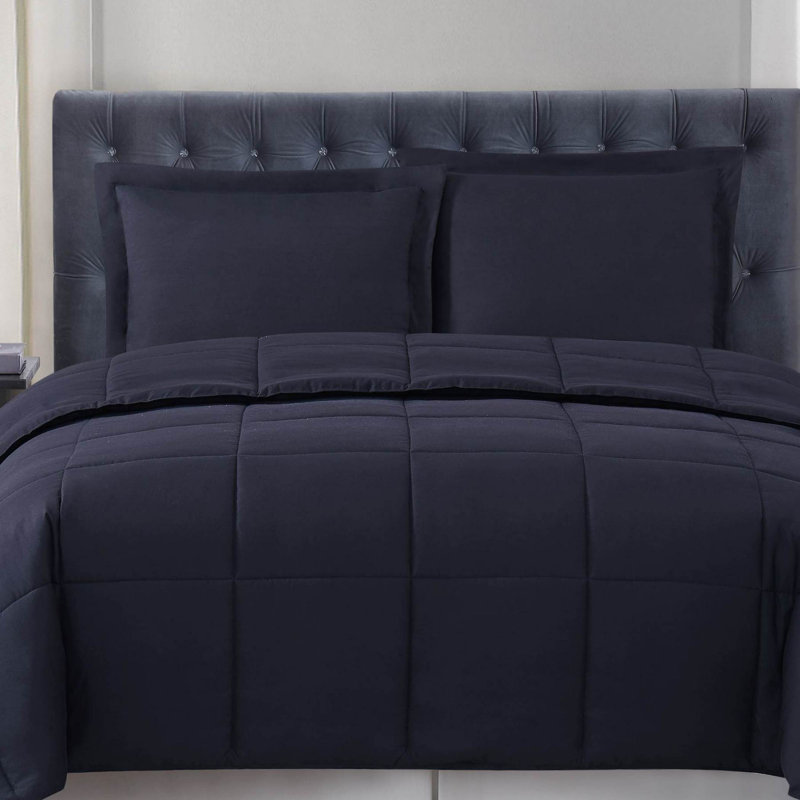 Ensemble d'édredon réversible en microfibre Everyday, Édredon pour lit simple TG + 1 taie décorative, Noir