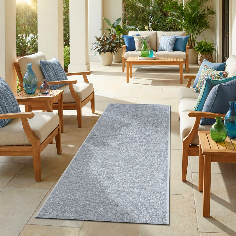 Kraatz Floral Navy Blue Ivory Indoor Outdoor Area Rug, Runner 2'3" x 7'10"