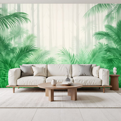 Peel and Stick Wallpaper Green Tropical Palm Fern Layered Jungle Vintage Retro Wall Murals 69"H x 96"W Removable PVC Wall Paper Self-Adhesive Wall Decor for Bedroom Living Room Home Office