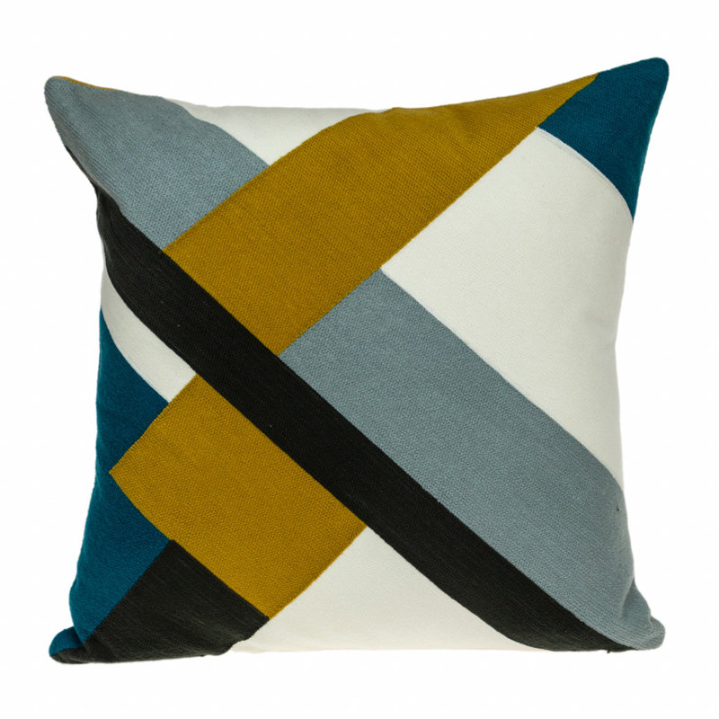 Coussin 100% coton à fermeture à glissière géométrique noir et brun 20 po x 20 po