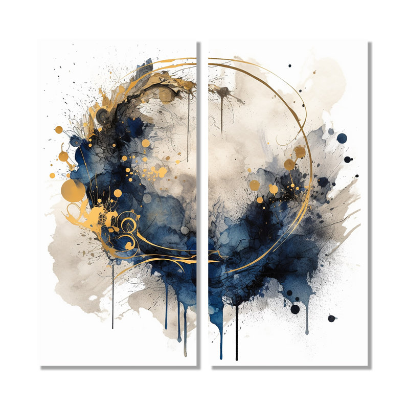 «Blue Yellow Minimalims Fludity II - Abstract Minimalisme», reproduction sur toile, H 20 po x l 24 po, Toile tendue