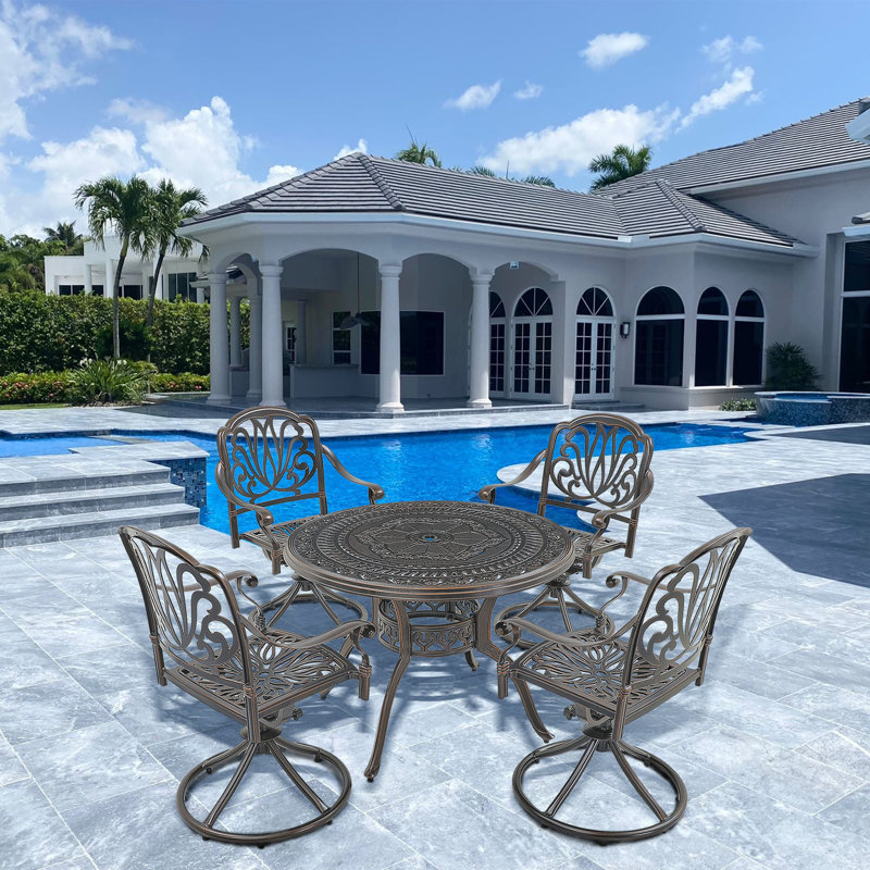 4 - Person Patio Dining Set with Round Table, Bronze