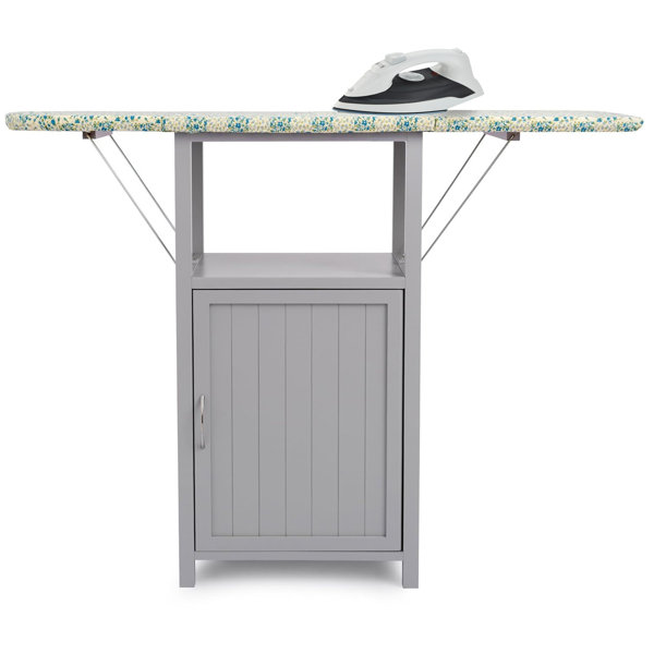 Ebern Designs Foldable Ironing Board Cabinet with Storage, Solid Wood ...