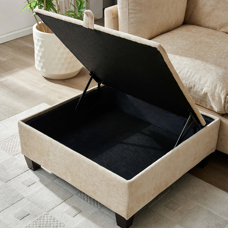 Canapé modulaire en L avec rangement et revêtement en chenille