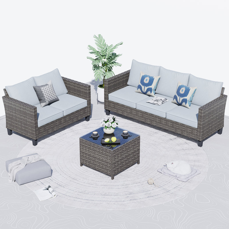 Vandell 5 - Person Patio Conversation Set with Cushions, Light Gray