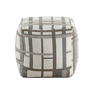 Square Pouf Multi-Color Jacquard Fabric Upholstery Modern Ottoman