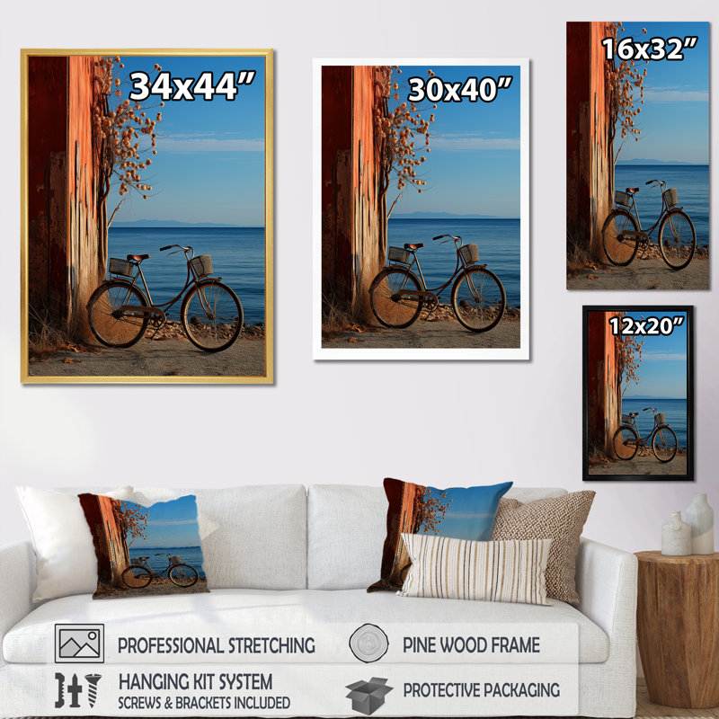 Cobalt cruiser bicyclette sur toile, Cadre flottant noir, H 32 po x l 24 po x P 1 po