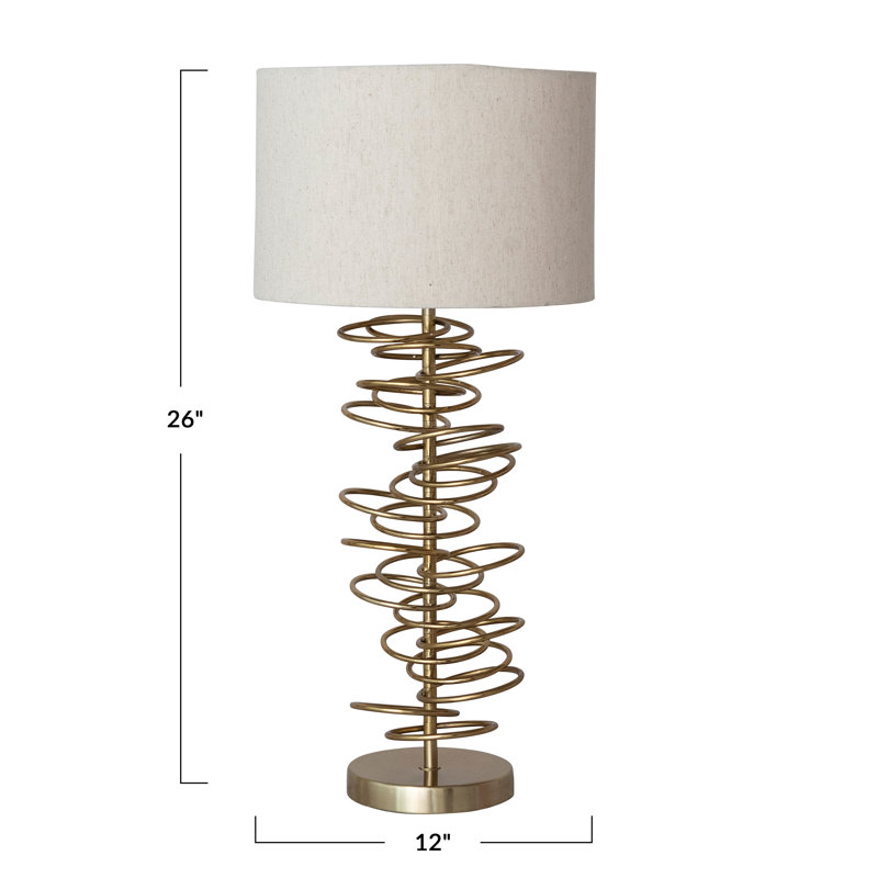 Lampe de table ronde en métal avec abat-jour en lin