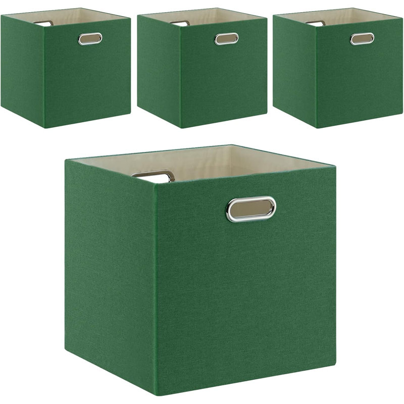 Set Of 4 Foldable Linen Cube Storage Bins With Handles