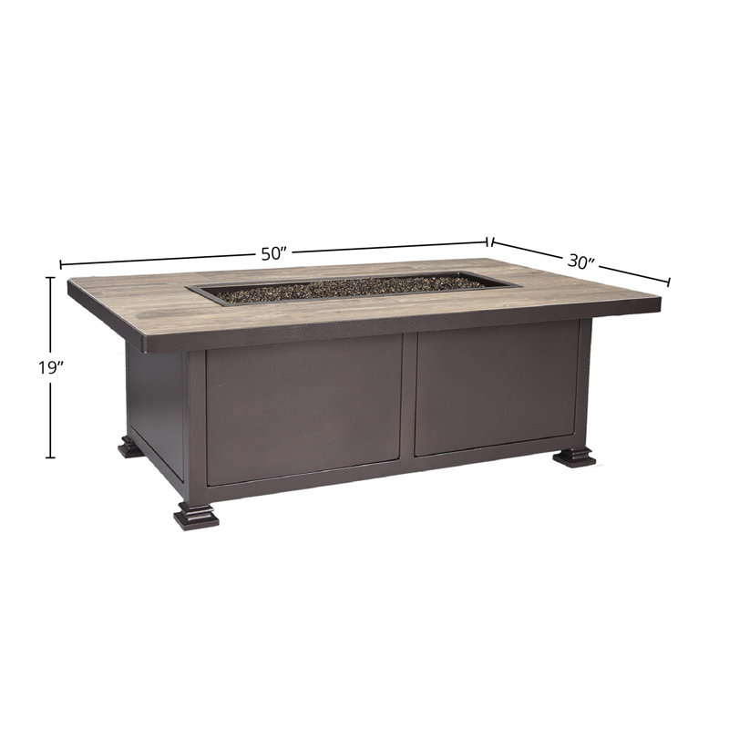 Capri Rectangle Iron Propane and Natural Gas Fire Pit Table, Copper Creek, 19" H x 50" W x 30" D, Summit Gray