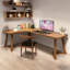 Brown L-Shaped Solid Wood writing desk
