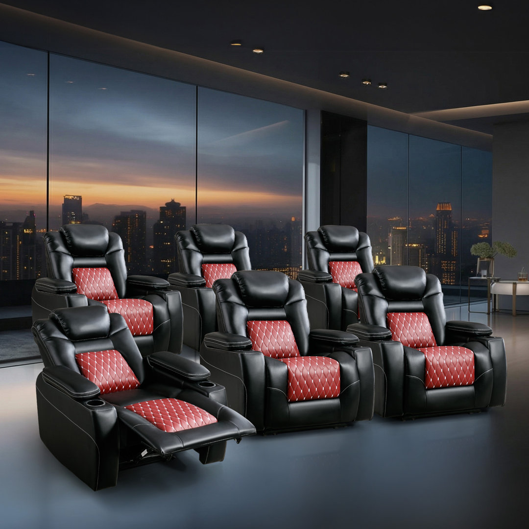 36.1'' Wide Modern and Overstuffed Breathable Leather Dual Motor Power Reclining Home Theater Seat with Adjustable Headrest (Set of 6) Red Barrel Studio® Upholstery
